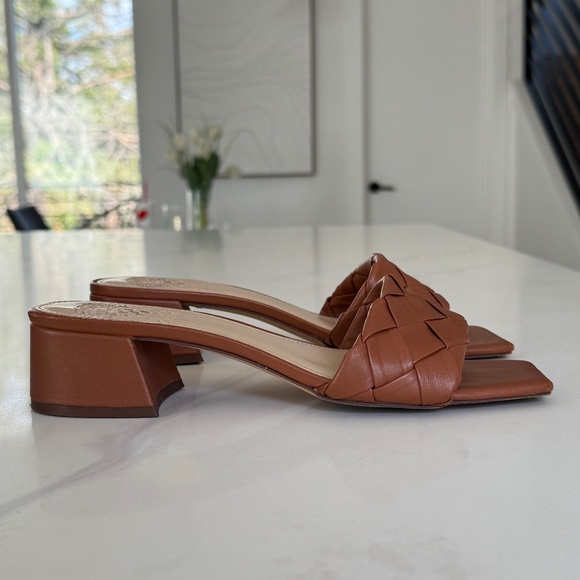 Vince Camuto Semterra Woven-Strap Slide Sandals in Camel - Picture 1 of 6